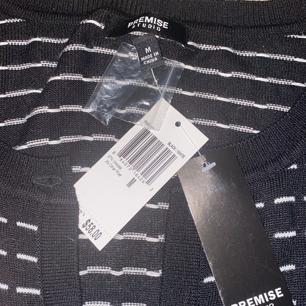 Premise - Black button down cardigan with white stripes Size M NWT - Picture 2 of 3